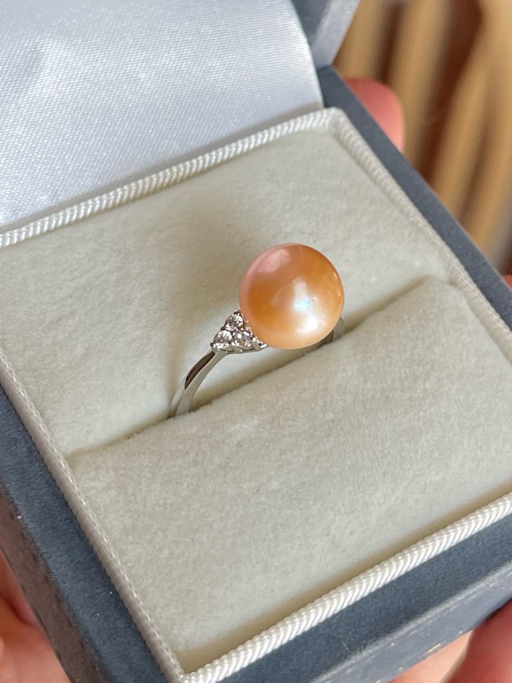 10 mm Freshwater Pearl and Diamond Accent Ring - Peach Pearl